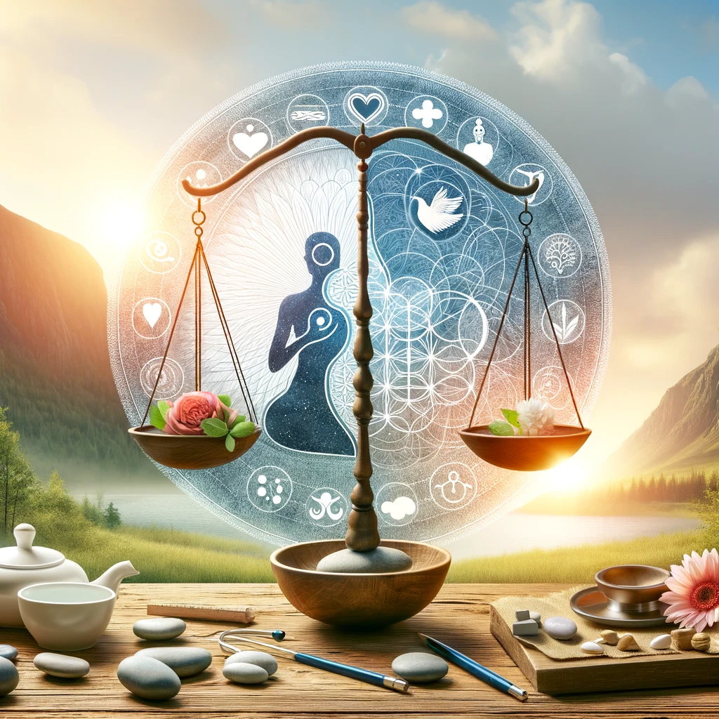 This image has an empty alt attribute; its file name is DALLE-2024-01-19-14.54.40-Holistic-Care-Concept-Image_-An-image-representing-holistic-mental-health-care-including-symbols-like-a-balanced-scale-a-mind-body-spirit-connection.png