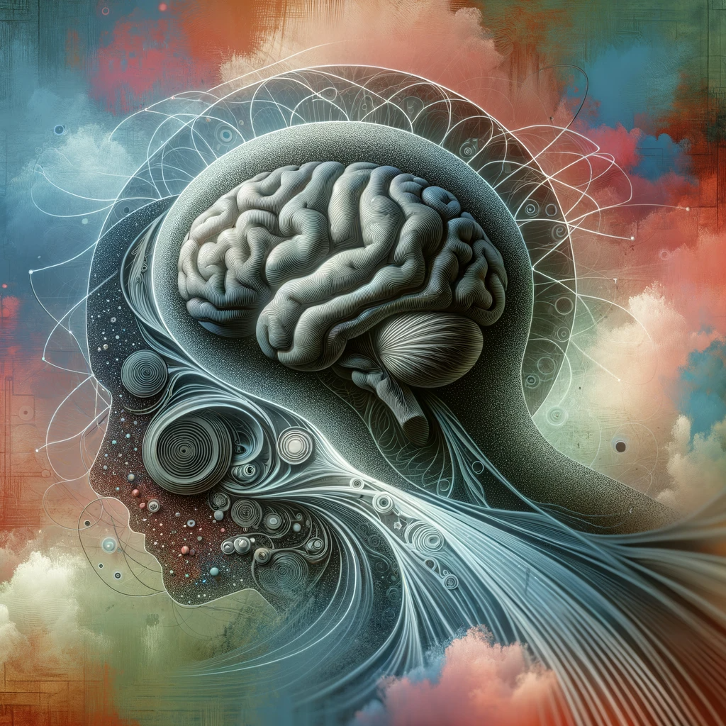 DALL·E 2024 01 11 14.48.56 A conceptual image representing the complexities of somatoform disorders. The image features abstract representations of the human brain and body inte