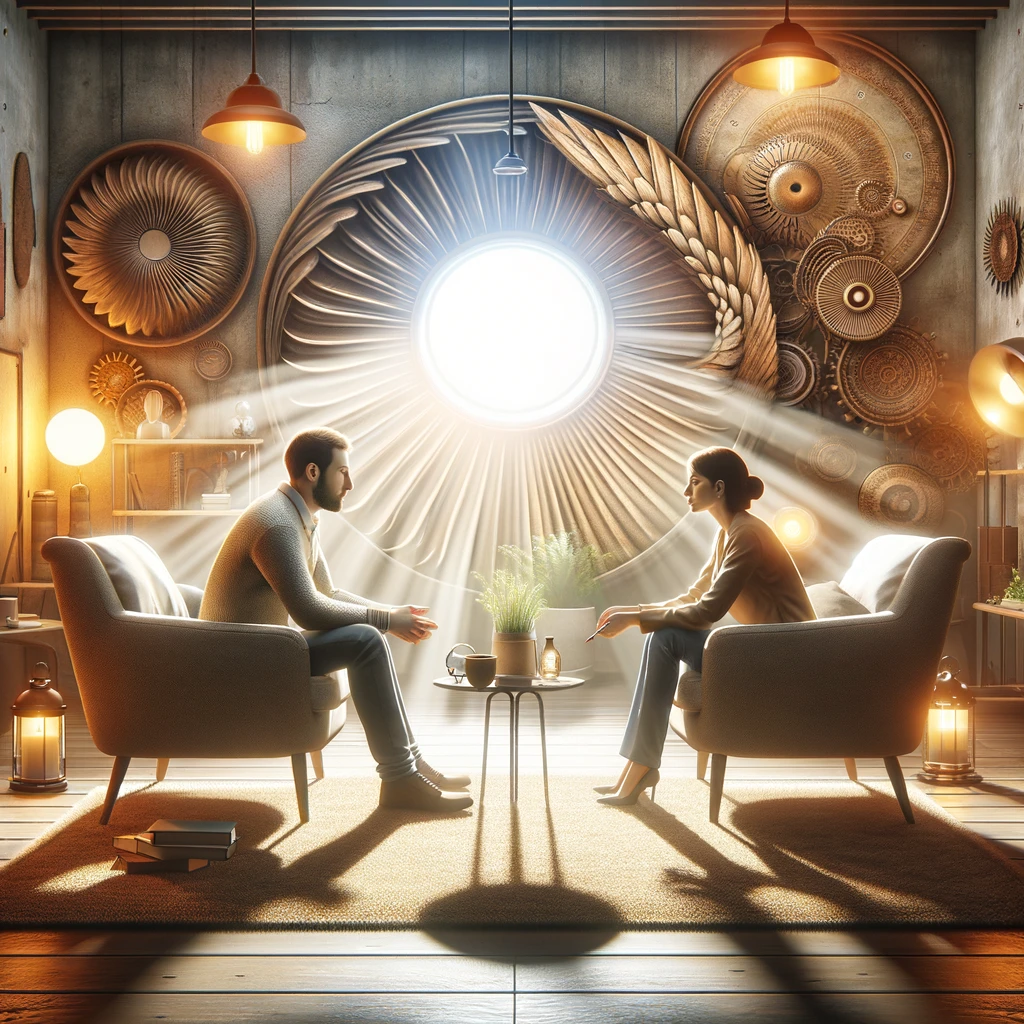 DALL·E 2024 02 15 12.20.46 An inspiring visual representation focusing on the collaborative relationship between a patient and a psychiatrist in the journey of mental health imp 1